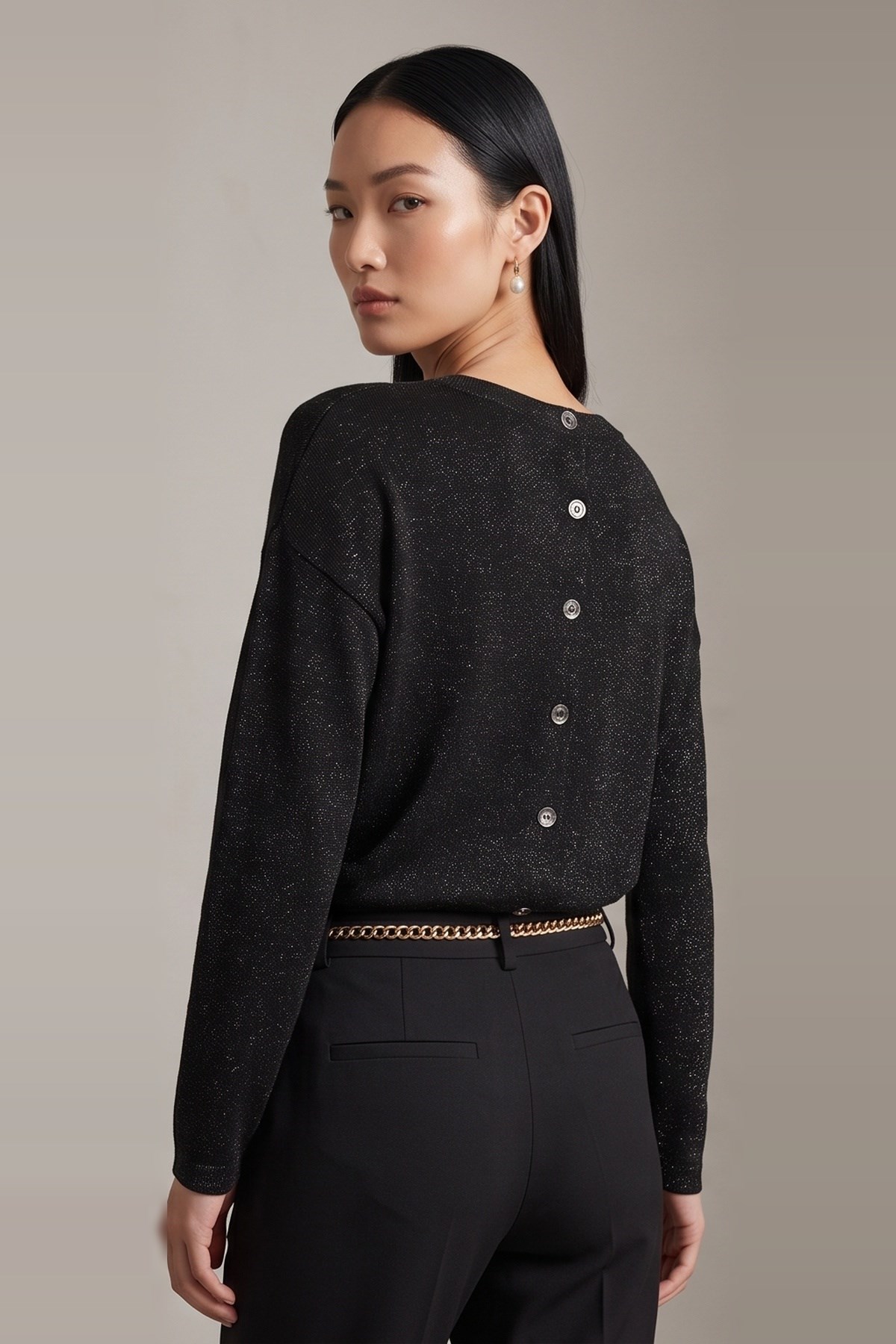 Simli Triko Bluz Siyah | Fashion Friends