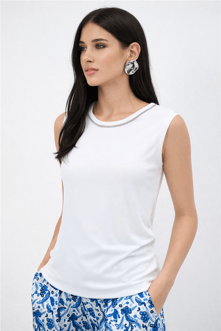 Taş Detaylı Atlet Beyaz | Fashion Friends