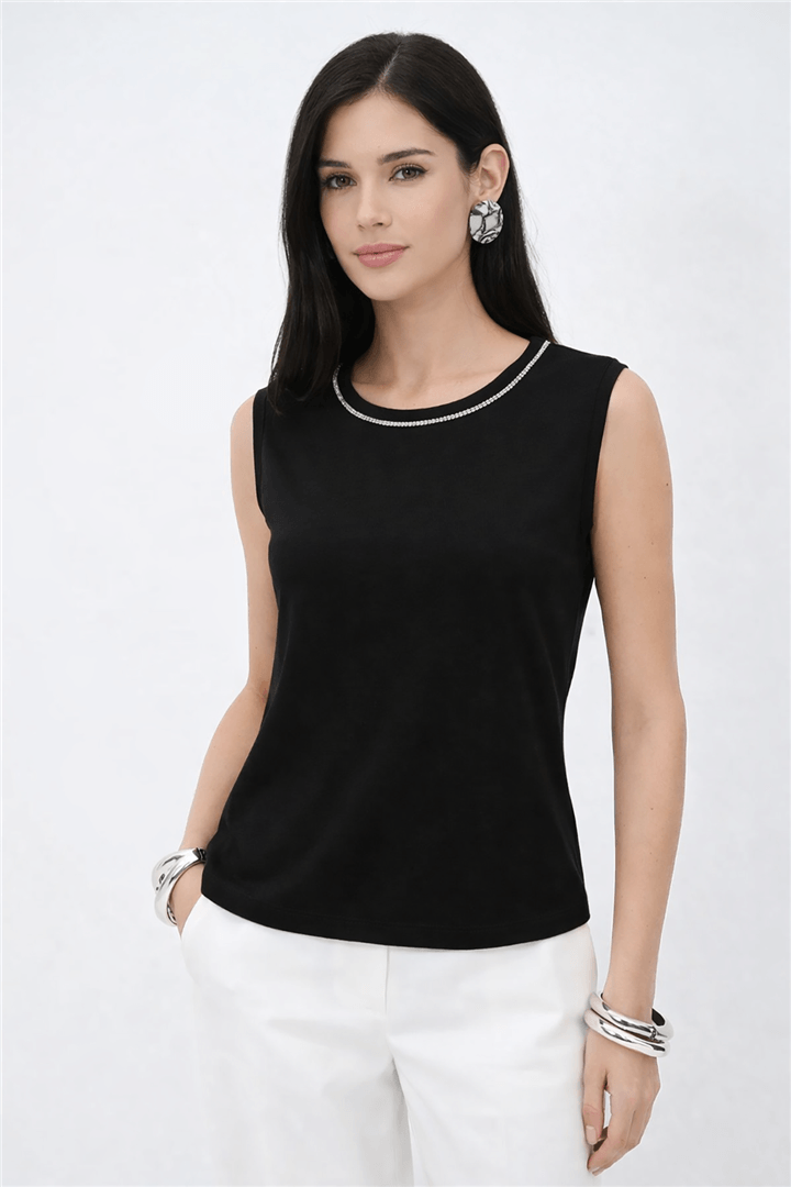 Taş Detaylı Atlet Siyah | Fashion Friends