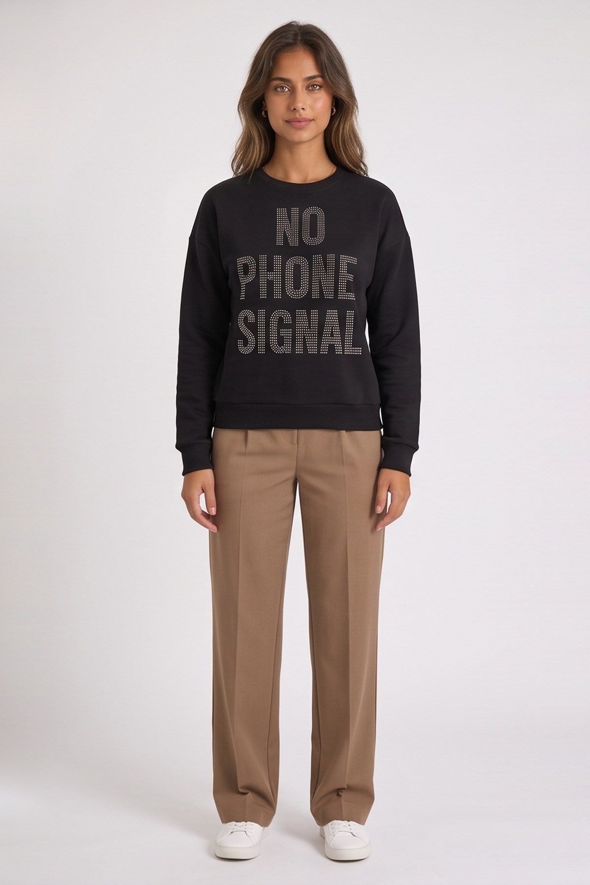 Taşlı Sweatshirt Siyah | Fashion Friends
