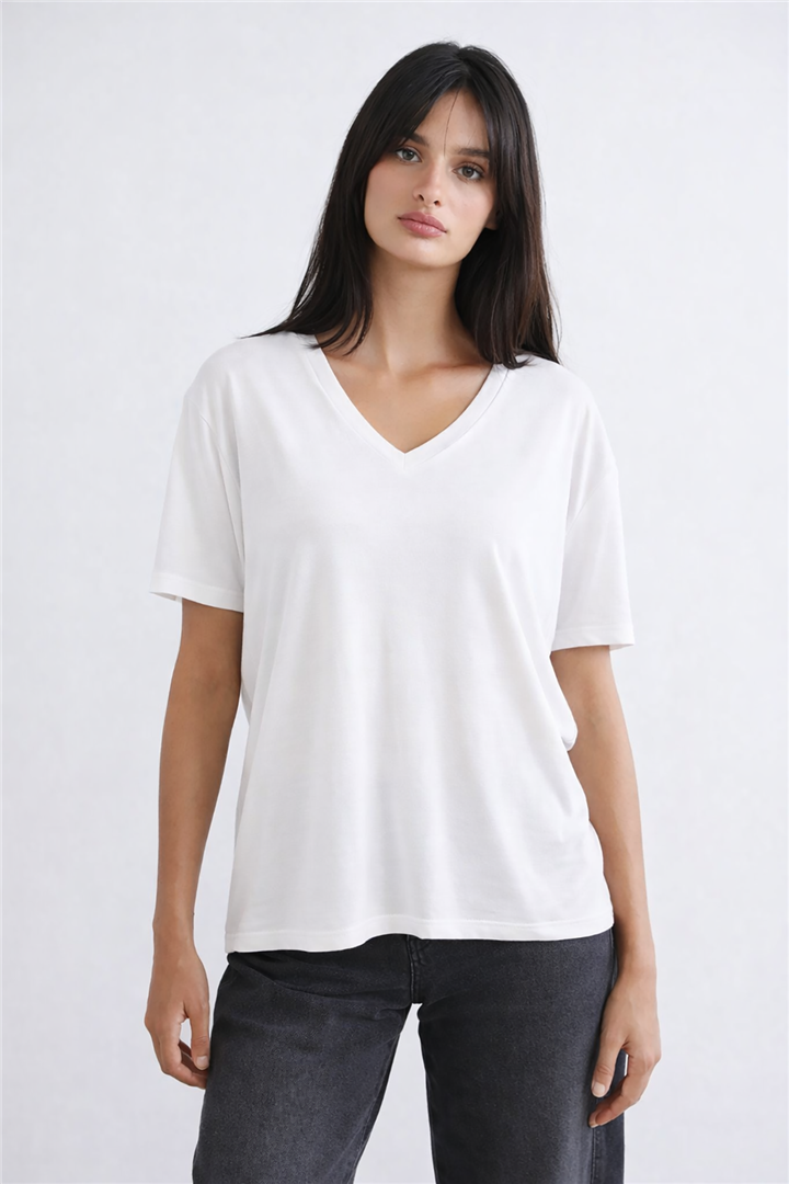 V Yaka Bluz Beyaz | Fashion Friends