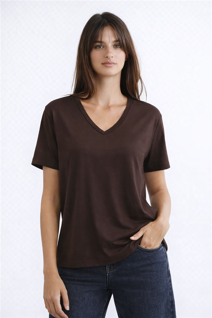 V Yaka Bluz Kahve | Fashion Friends