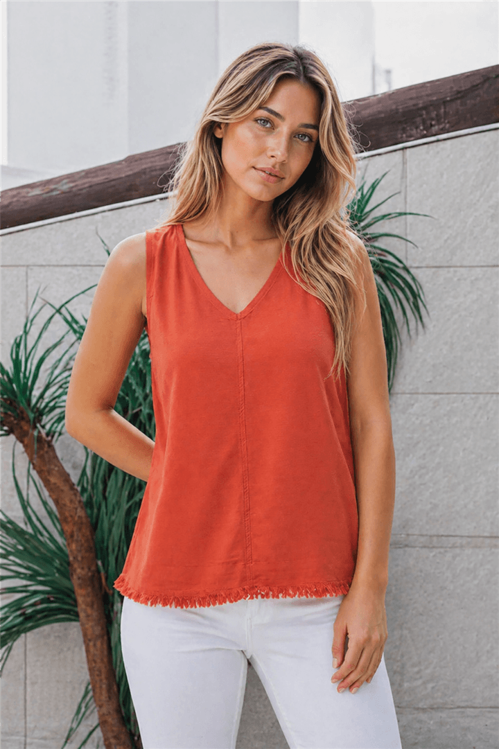 V Yaka Bluz Kiremit | Fashion Friends