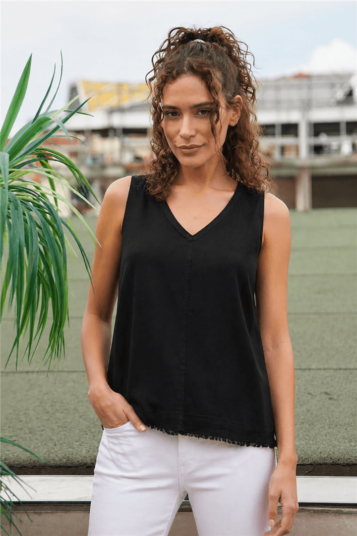 V Yaka Bluz Siyah | Fashion Friends