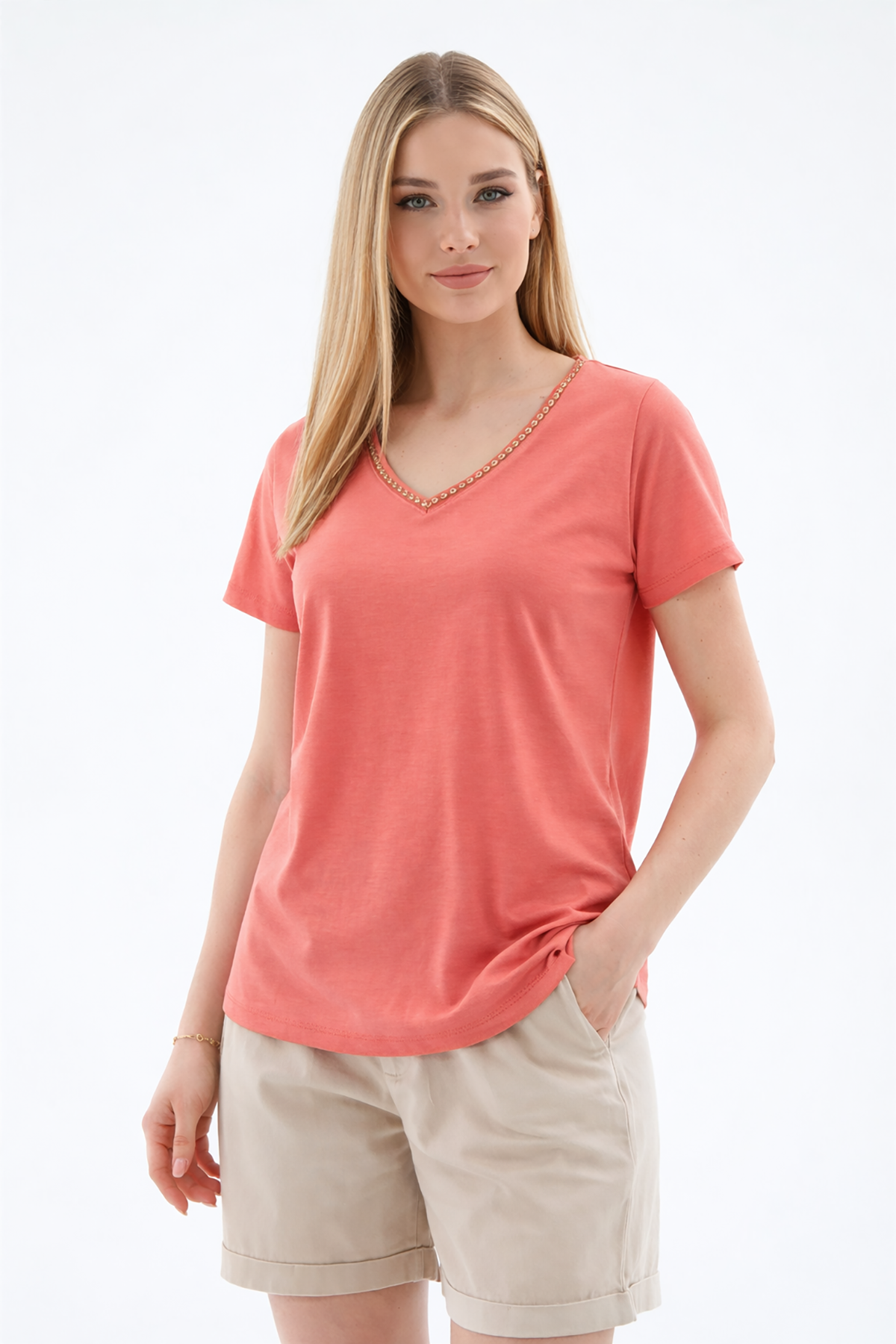 V Yaka T-Shirt Kiremit | Fashion Friends