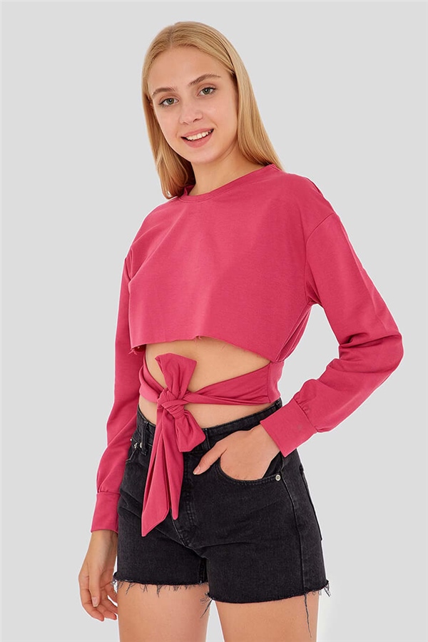 Bağlamalı Sweatshirt Fuşya