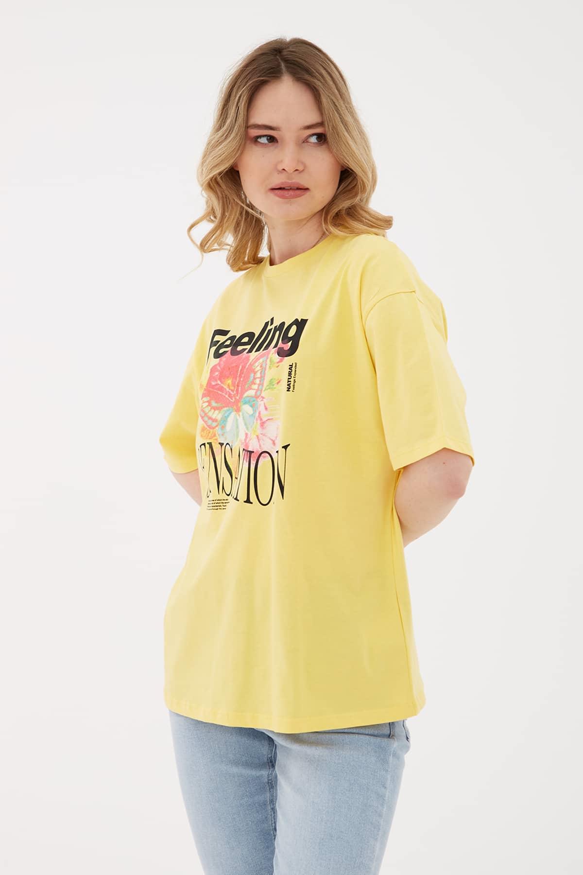 Baskılı Oversize T-Shirt Sarı / Yellow | Markasız