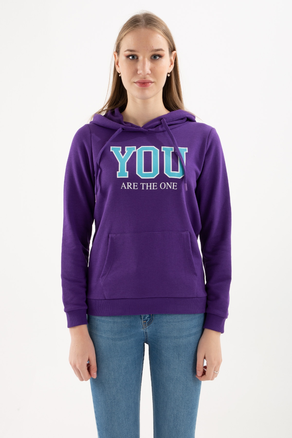 Kapüşonlu Baskılı Sweatshirt Mor / Purple | Fashion Friends