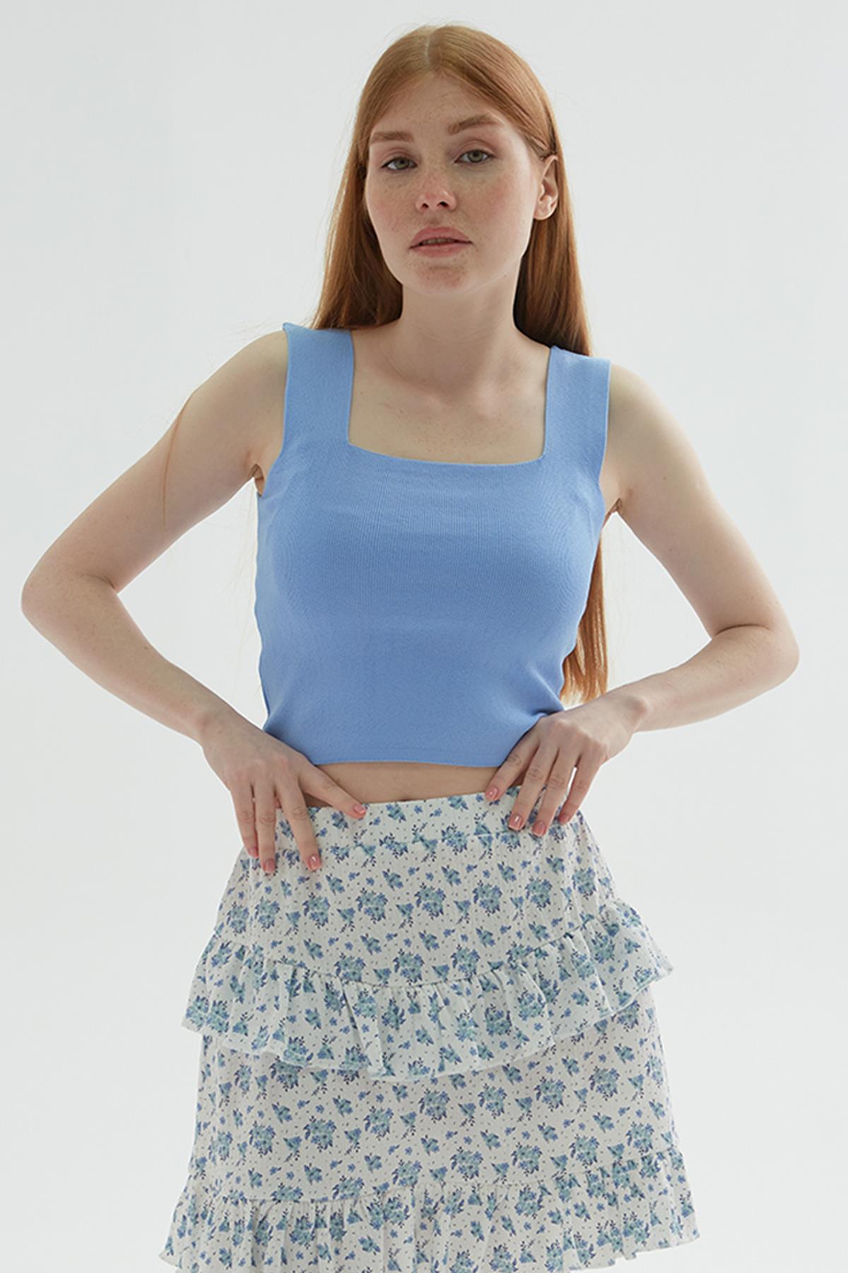 Kare Yaka Atlet Mavi | Fashion Friends
