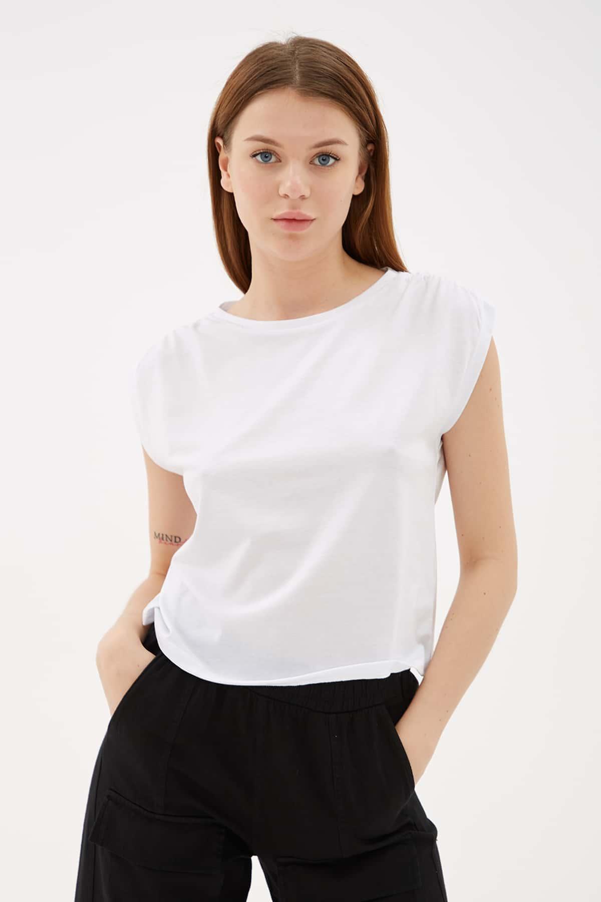 Omuz Büzgülü Bluz Beyaz / White | Fashion Friends