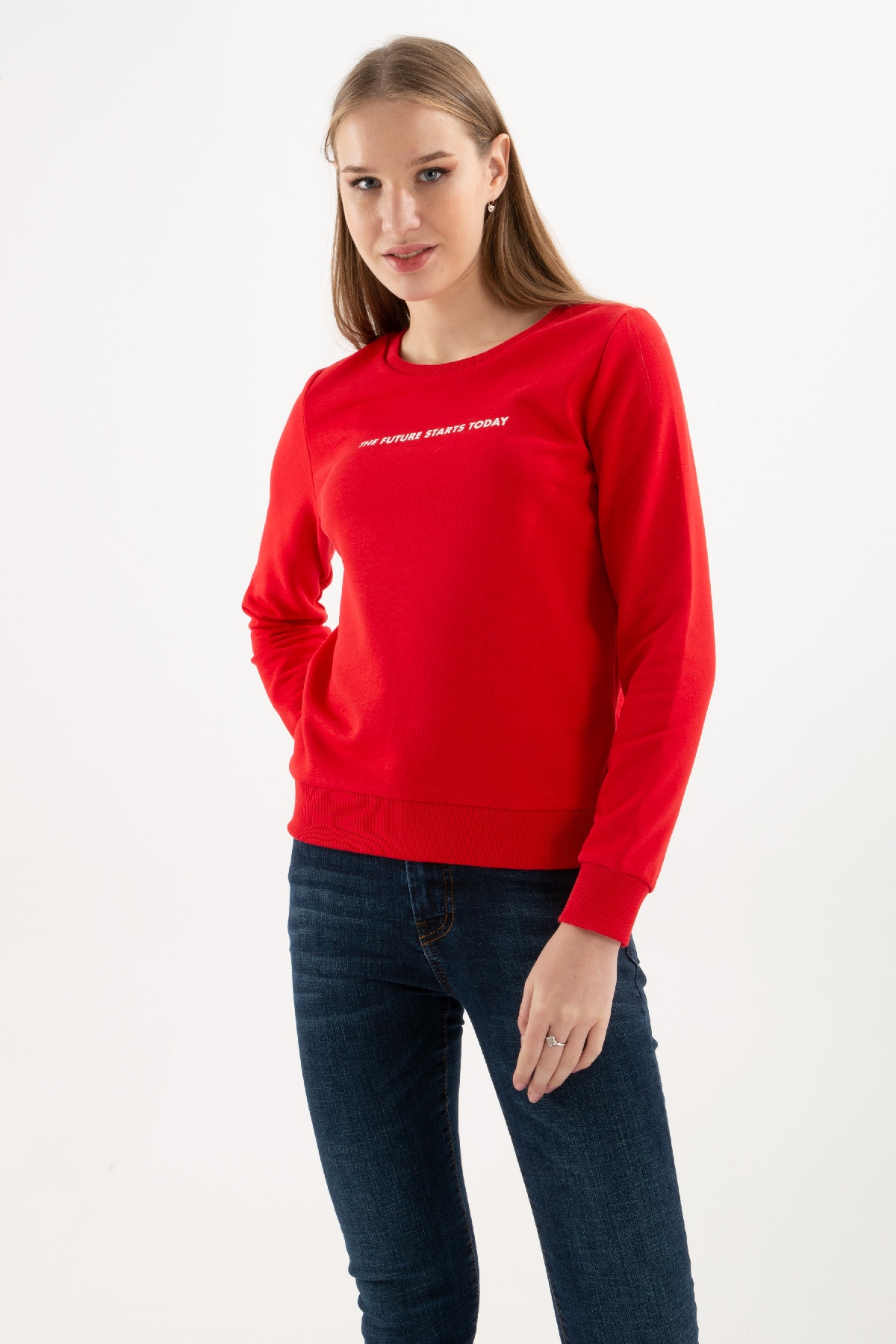 Baskılı Sweatshirt Kırmızı / Red | Fashion Friends