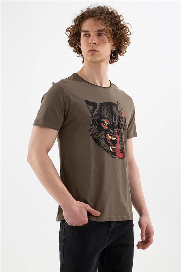 Baskılı T-Shirt Haki / Khaki