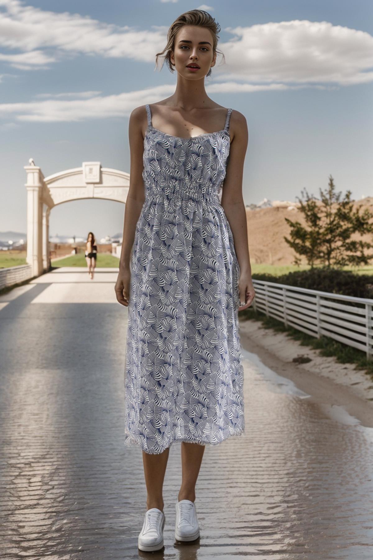 Askılı Elbise Mavi Desenli | Fashion Friends