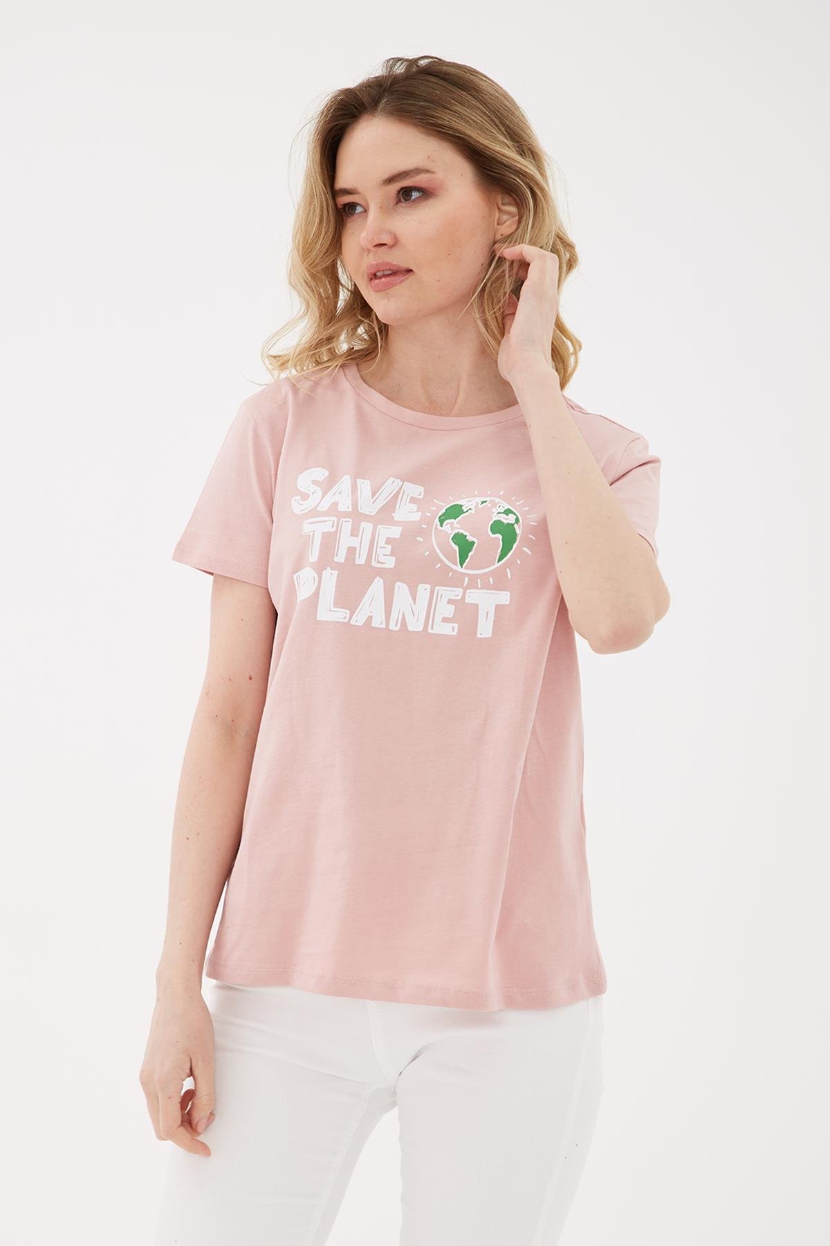 Baskılı T-Shirt Pudra | Fashion Friends