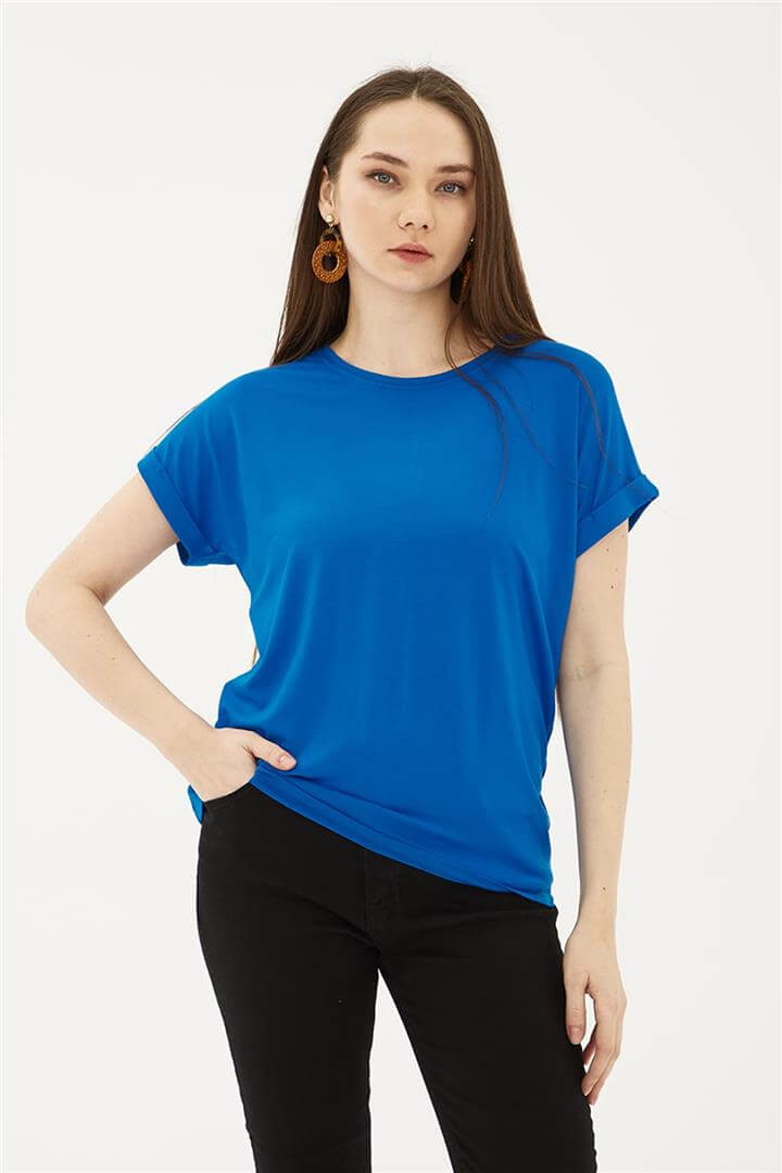 Bisiklet Yaka Bluz Saks | Fashion Friends