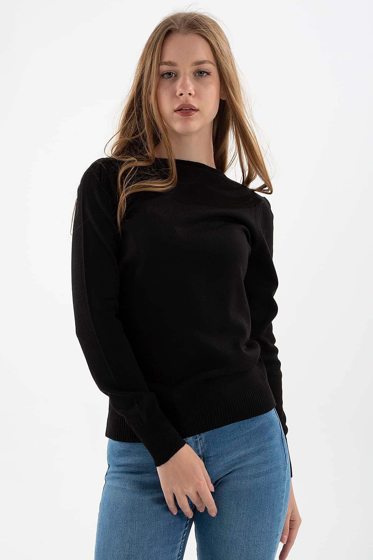 Bisiklet Yaka Kazak Siyah | Fashion Friends