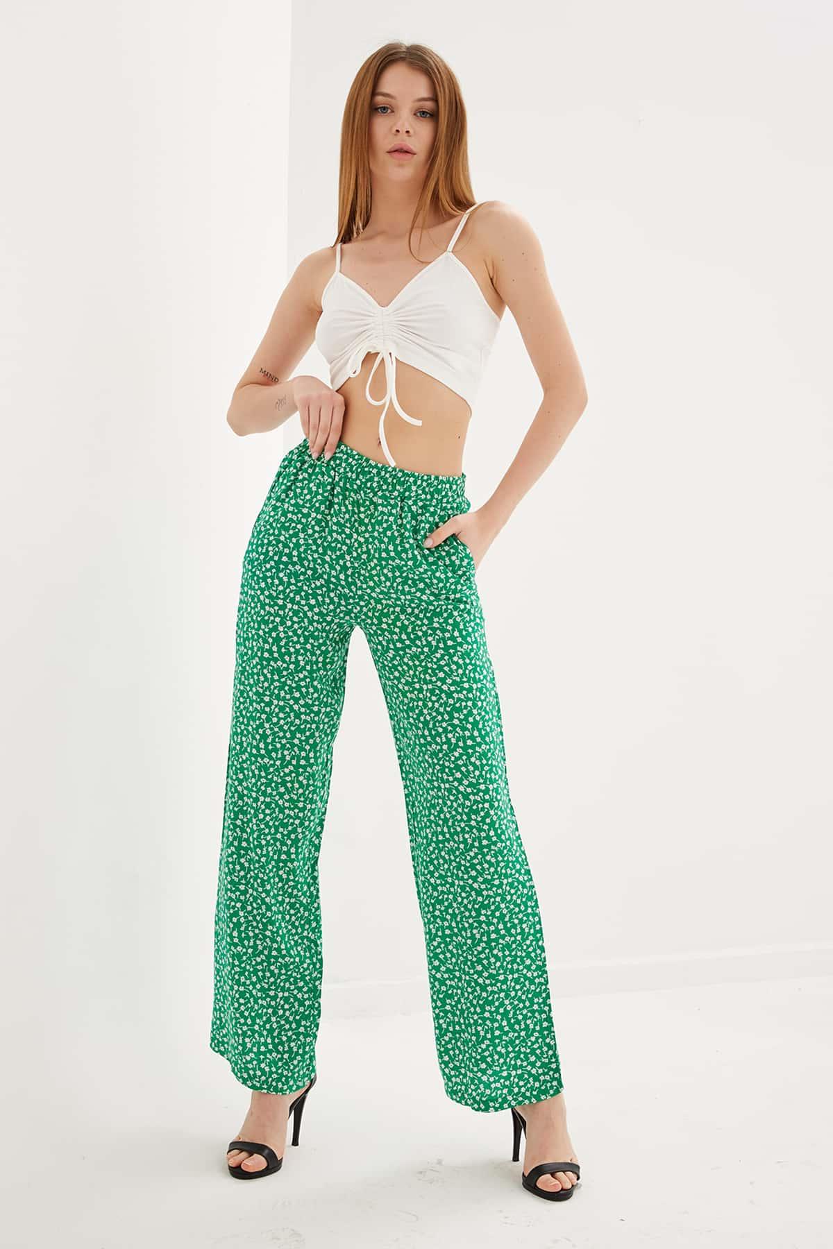 Desenli Pantolon Yeşil / Green | Fashion Friends