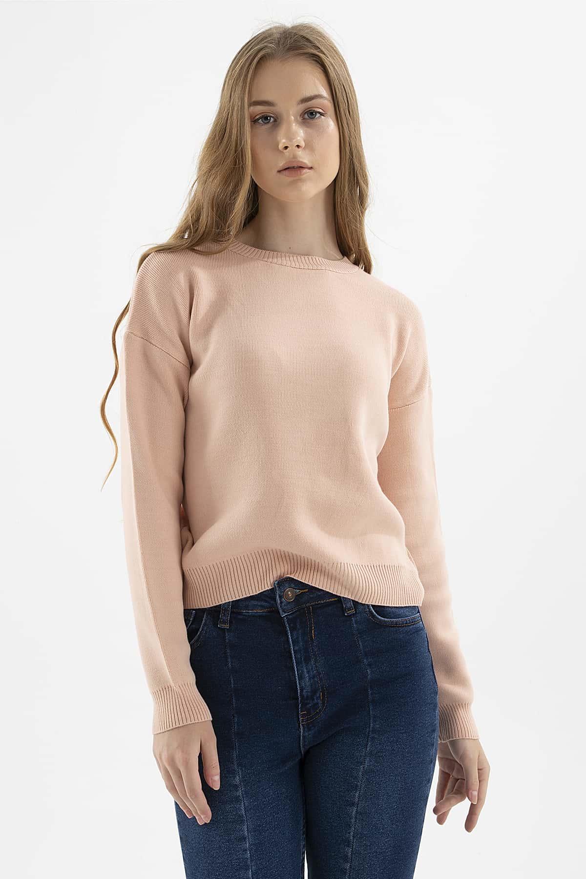 Düşük Omuzlu Kazak Pudra | Fashion Friends