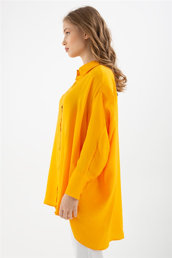 Geniş Manşetli Gömlek Turuncu Kadın Gömlek | Fashion Friends