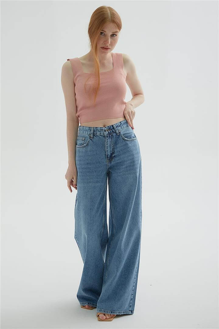 Geniş Paça Denim Pantolon Mavi | Fashion Friends