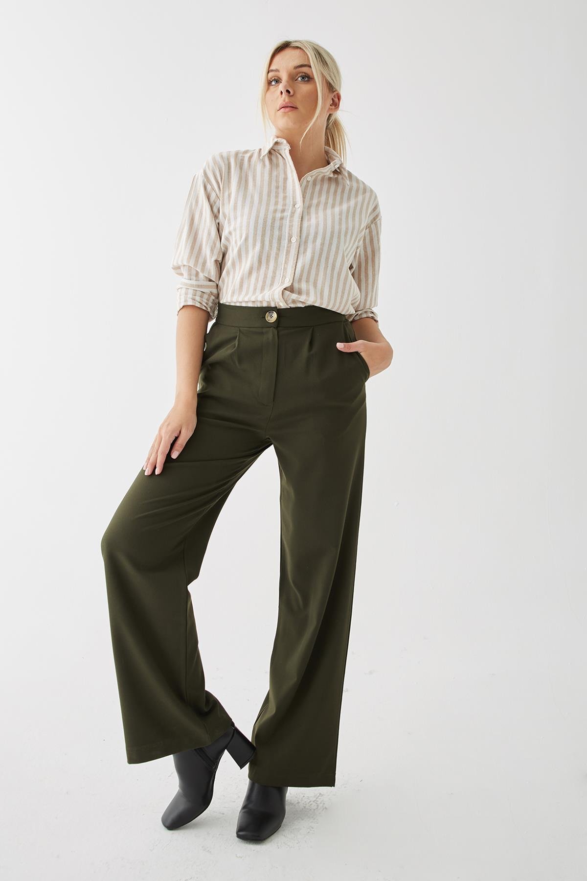 Geniş Paça Pantolon Haki | Fashion Friends