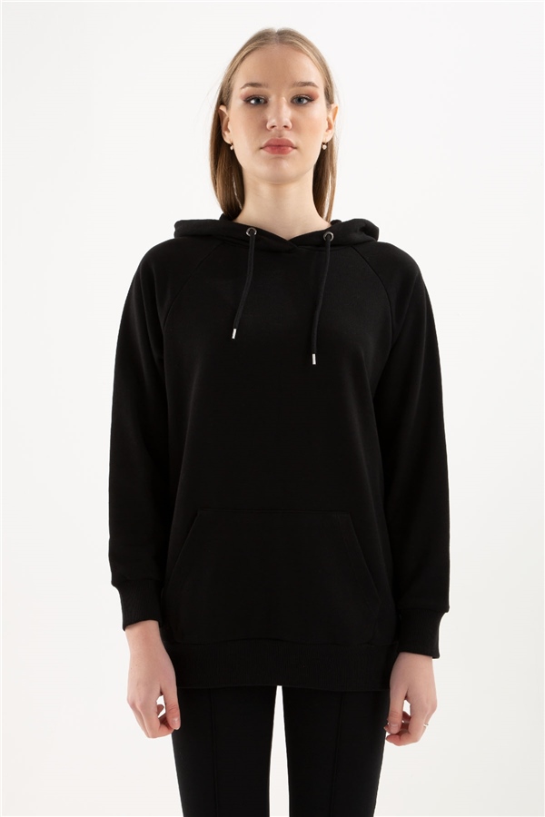 Kapüşonlu Sweatshirt Siyah / Black Renkli Kadın Sweatshirt | Fashion Friends