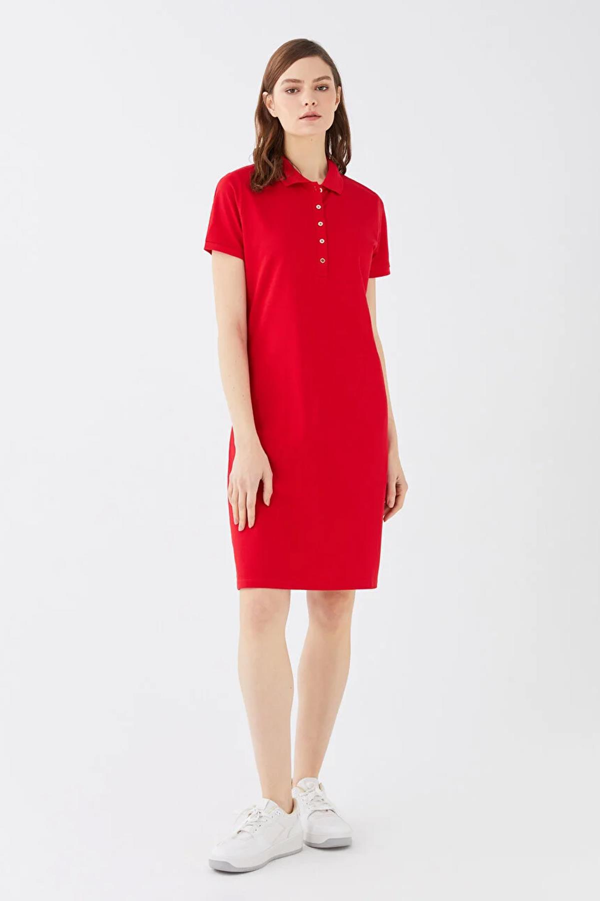 Polo Yaka Elbise Kırmızı | Fashion Friends