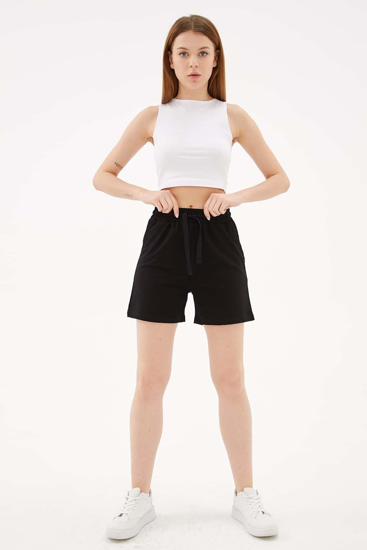 Rahat Lastikli Şort Siyah | Fashion Friends