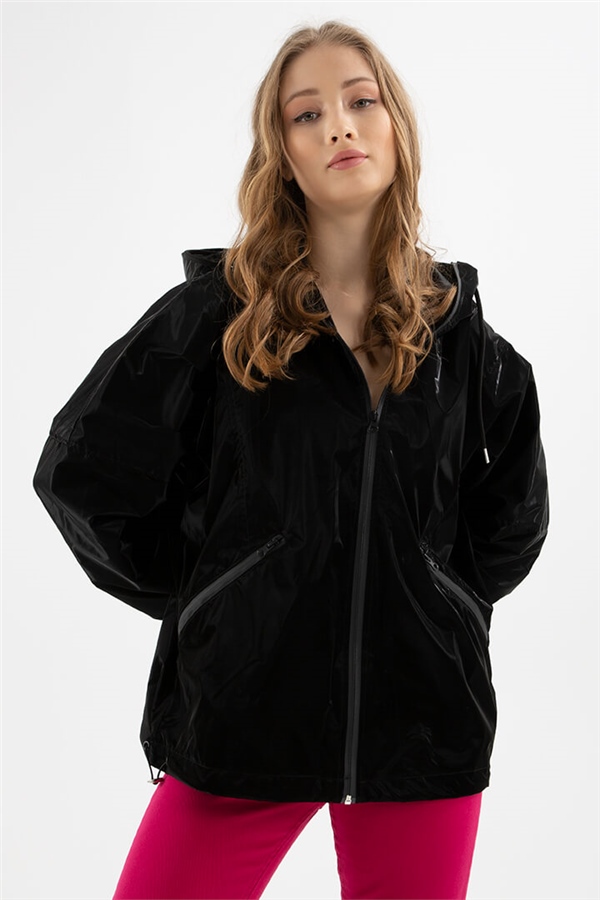 Yarasa Kol Yağmurluk Siyah Kadın Mont | Fashion Friends