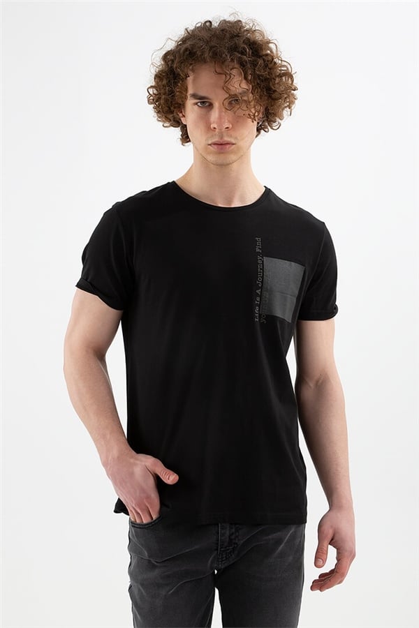 Cep Baskılı T-Shirt Siyah / Black