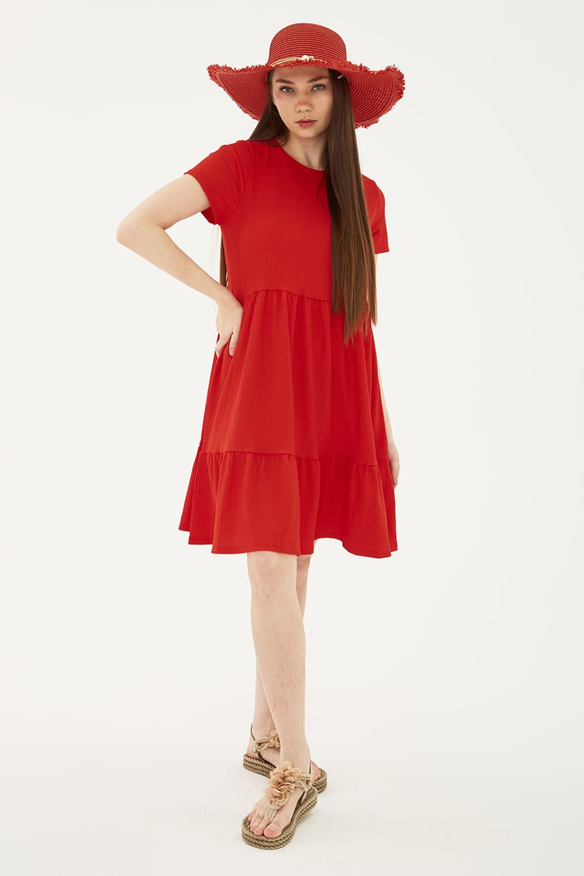 Kısa Kollu Elbise Kırmızı / Red | Markasız