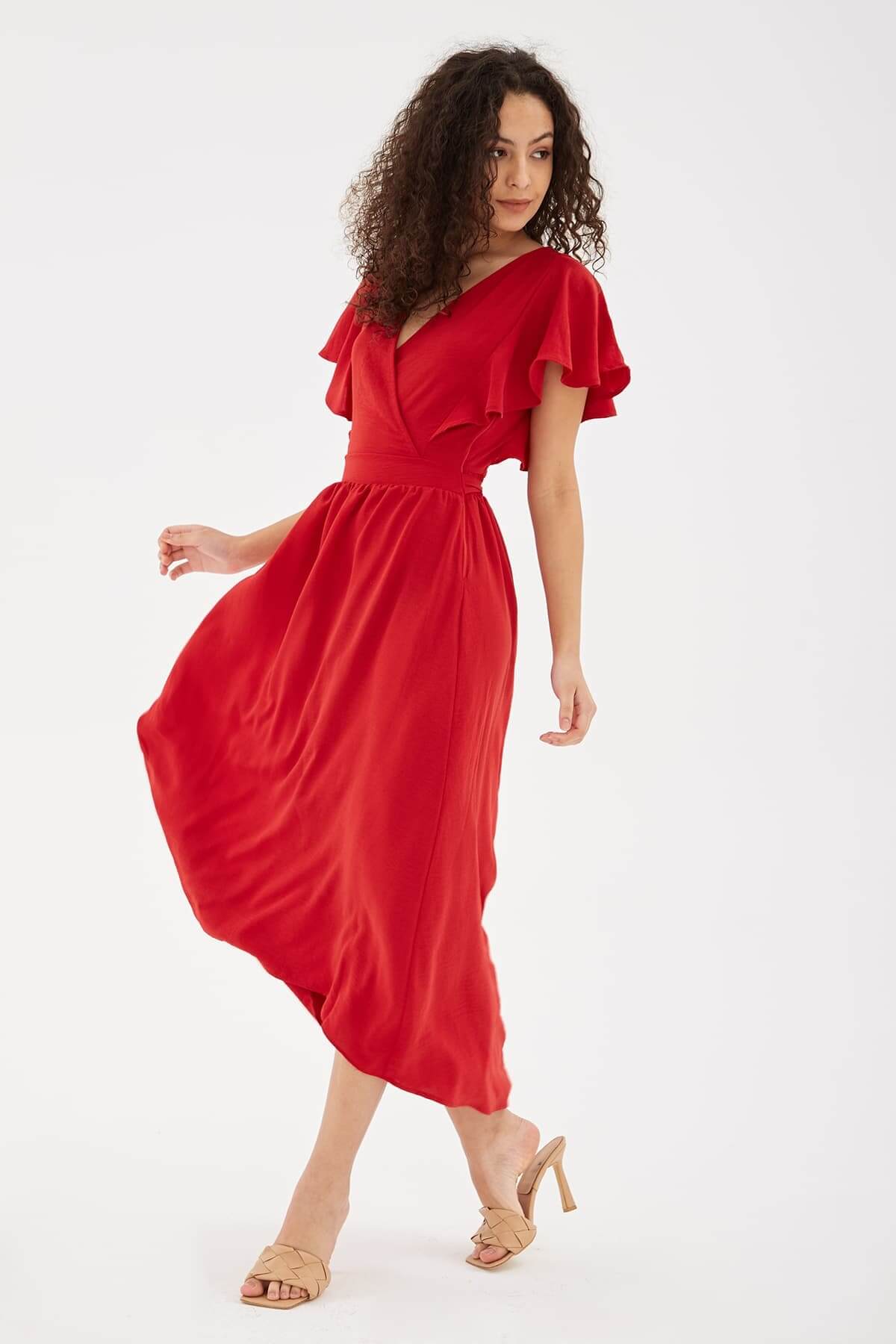 Kruvaze Yaka Elbise Kırmızı / Red Kadın Elbise | Fashion Friends