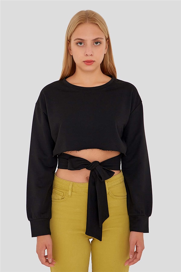 Bağlamalı Sweatshirt Siyah