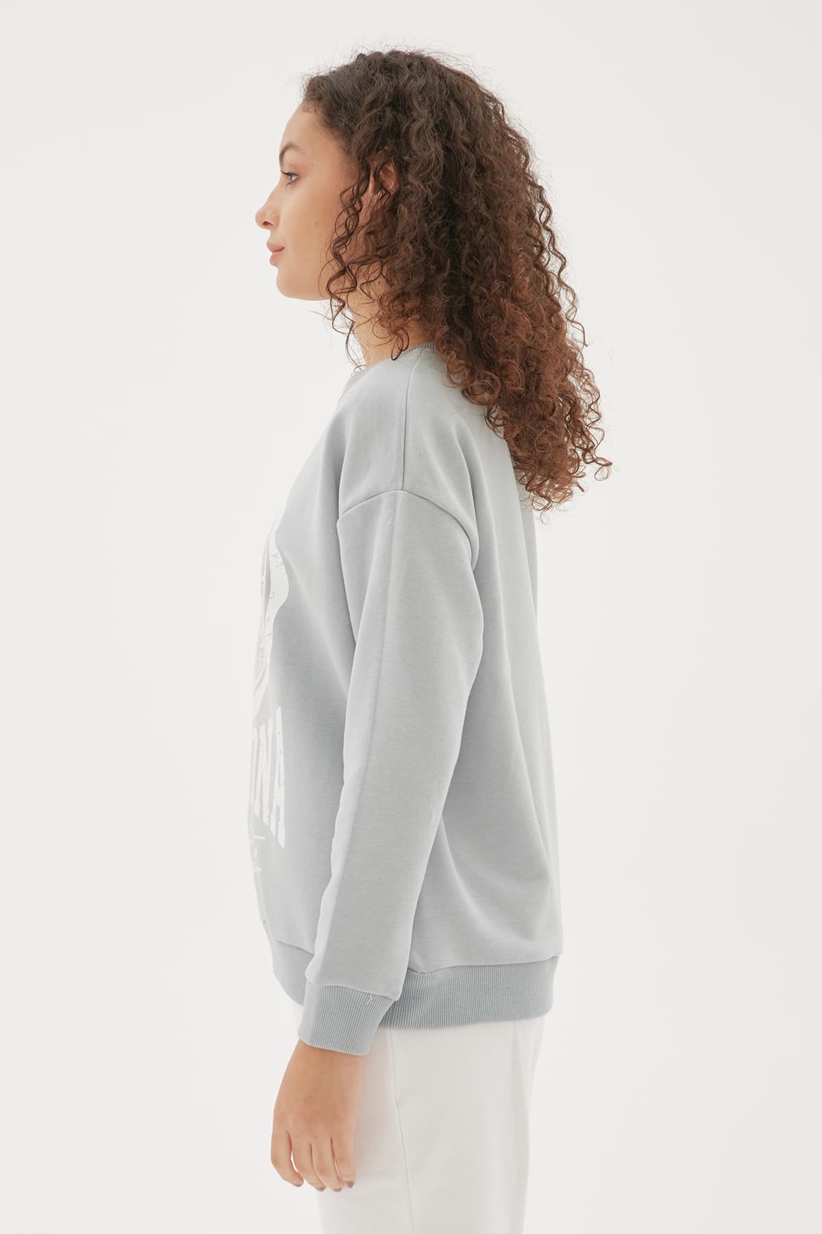Baskılı Sweatshirt Gri / Grey | Fashion Friends