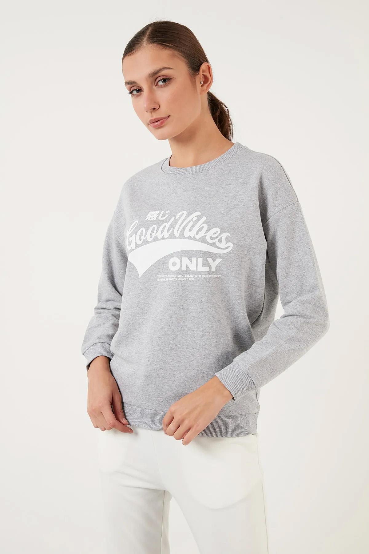 Baskılı Sweatshirt Gri Melanj / Grey Melange | Fashion Friends