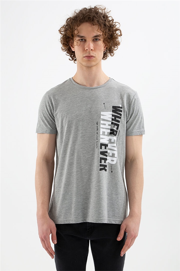 Baskılı T-Shirt Gri Melanj / Grey Melange