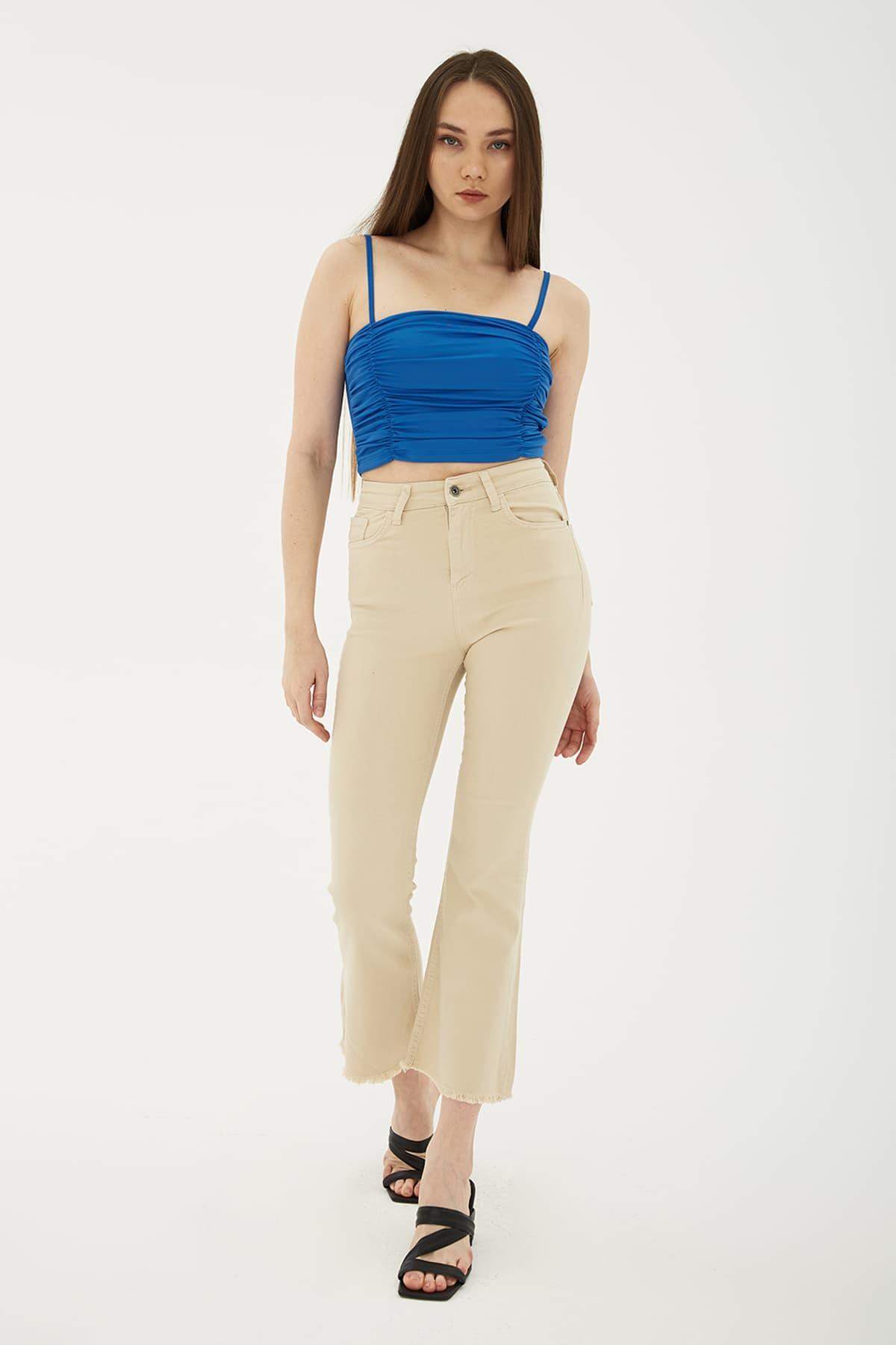 Crop Flare Denim Pantolon Bej / Beige | Markasız