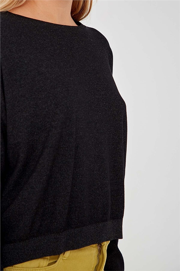 Crop Triko Bluz Siyah