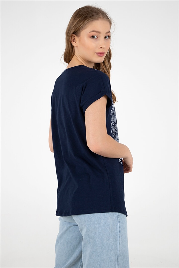 Desen Baskılı T-Shirt Lacivert / Navy
