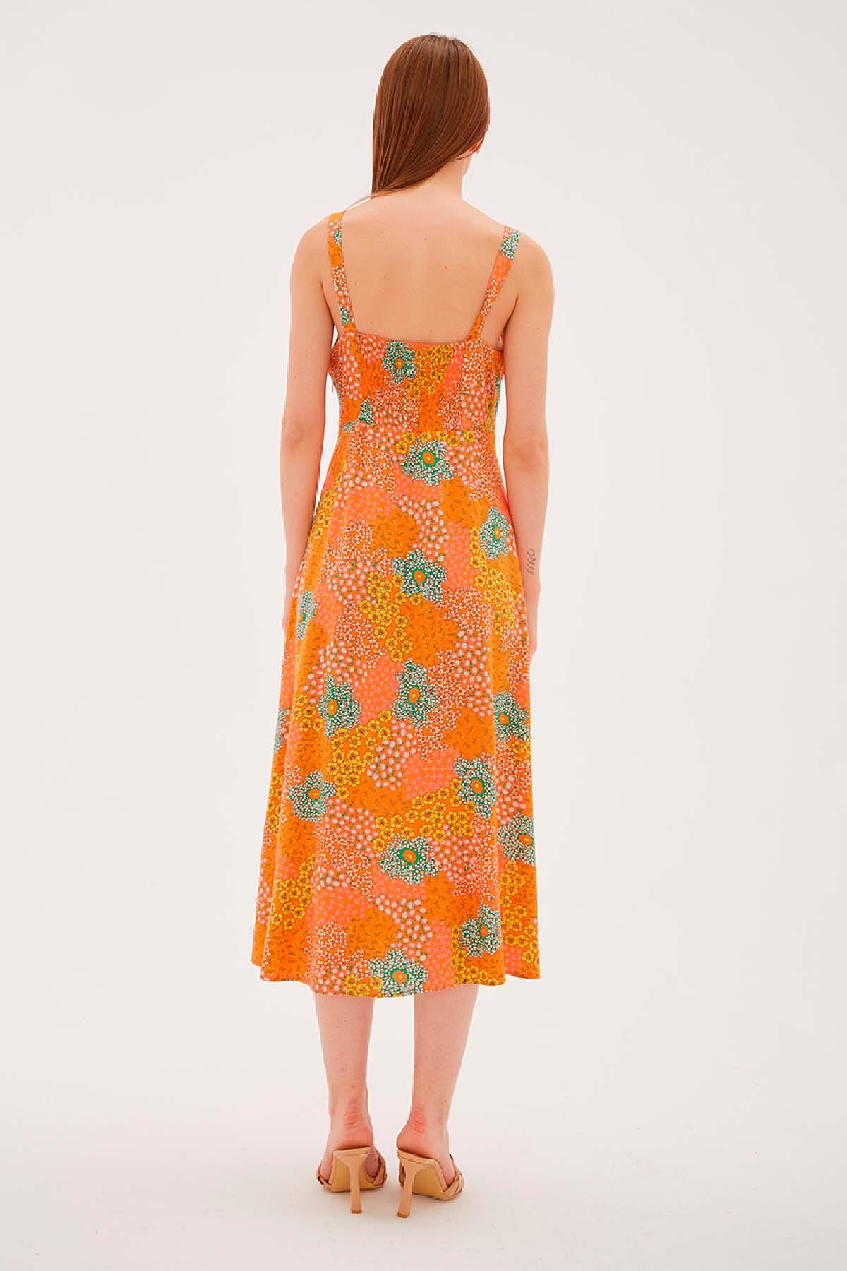 Desenli Midi Elbise Turuncu / Orange | Fashion Friends