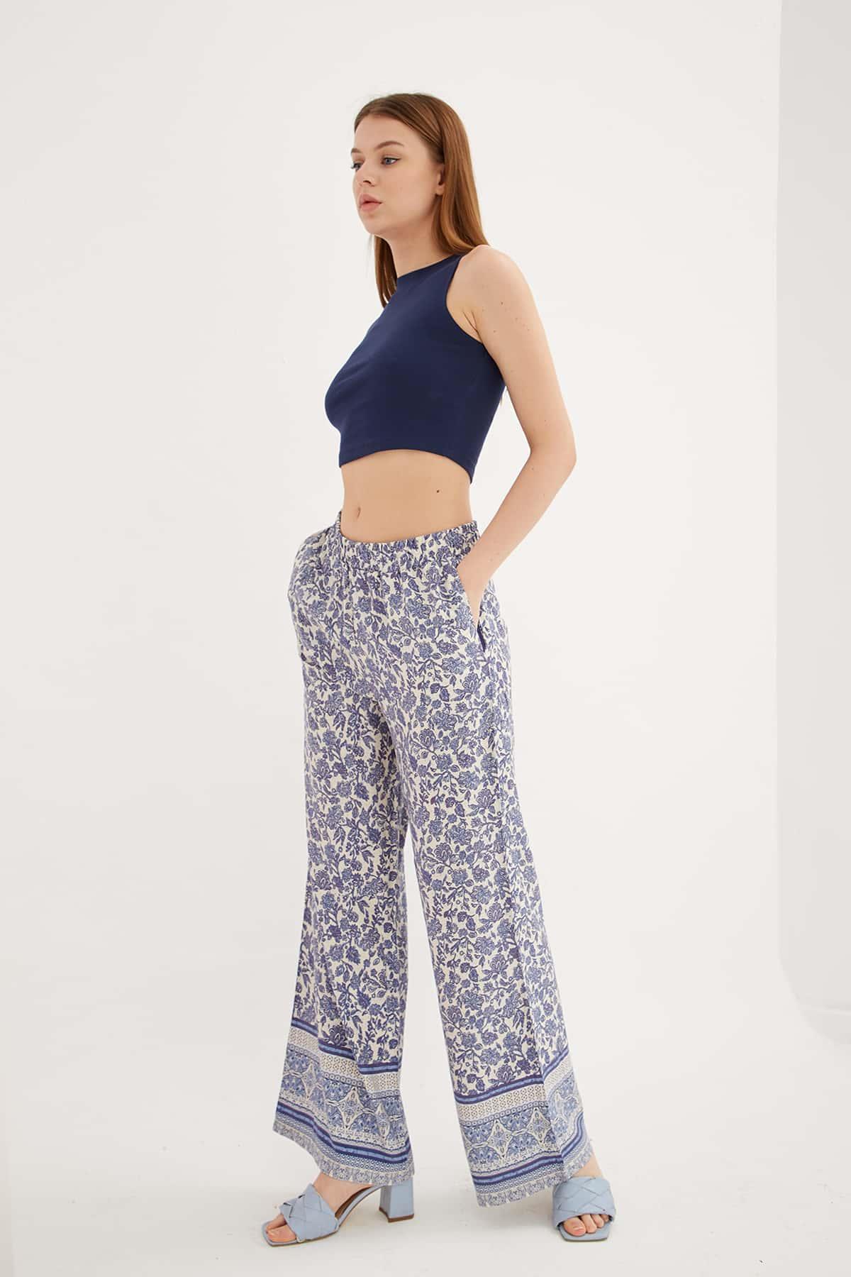 Desenli Pantolon Mavi | Fashion Friends