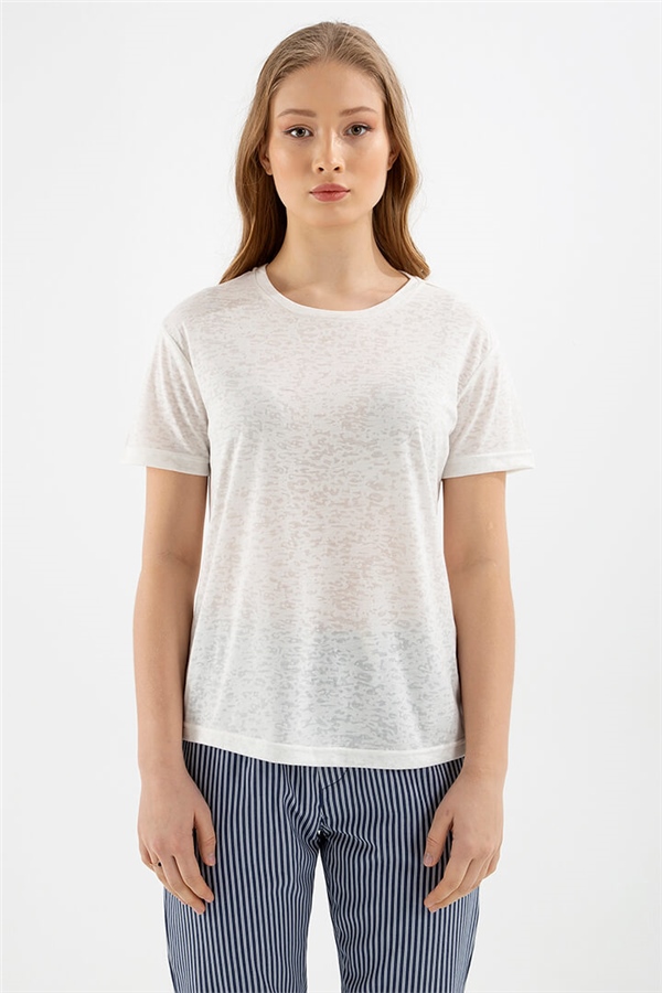 Devore Baskı T-Shirt Ekru / Ecru