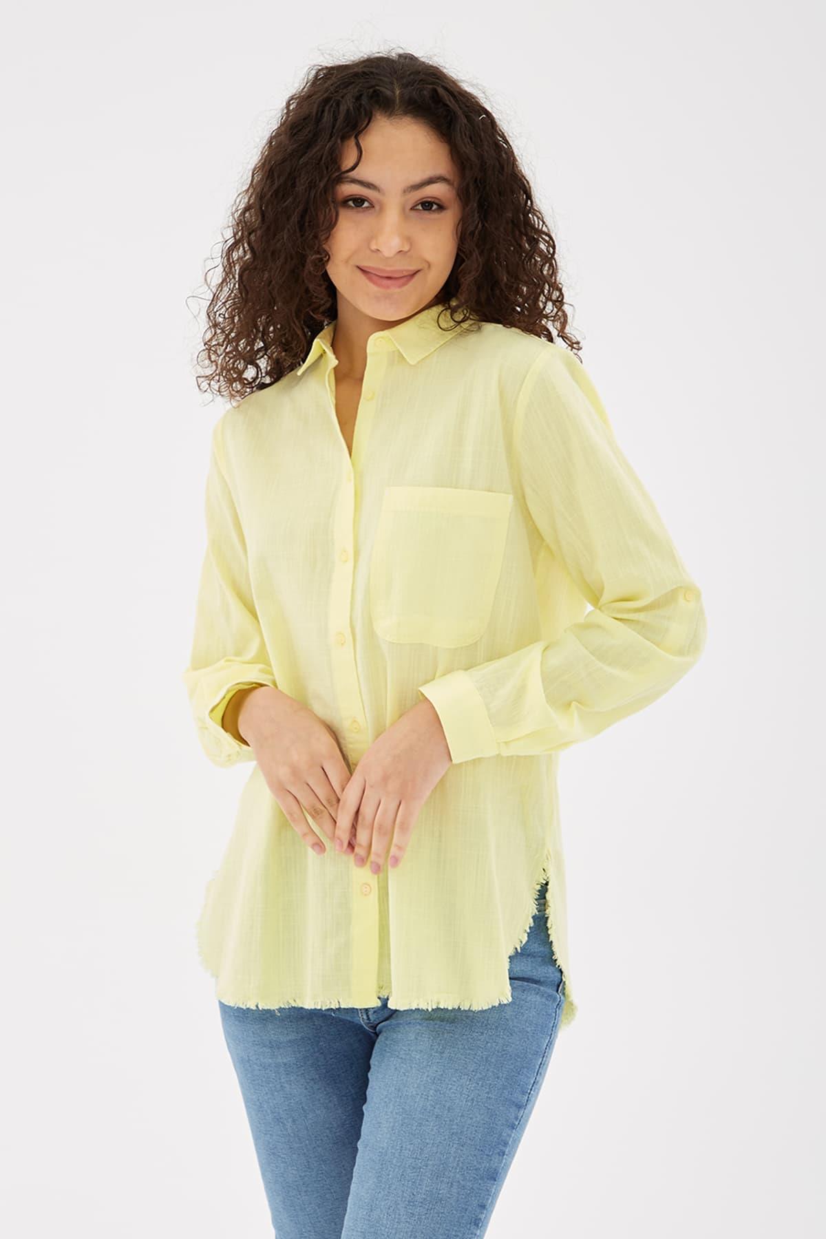 Etek Ucu Püsküllü Gömlek Sarı / Yellow | Fashionfriends