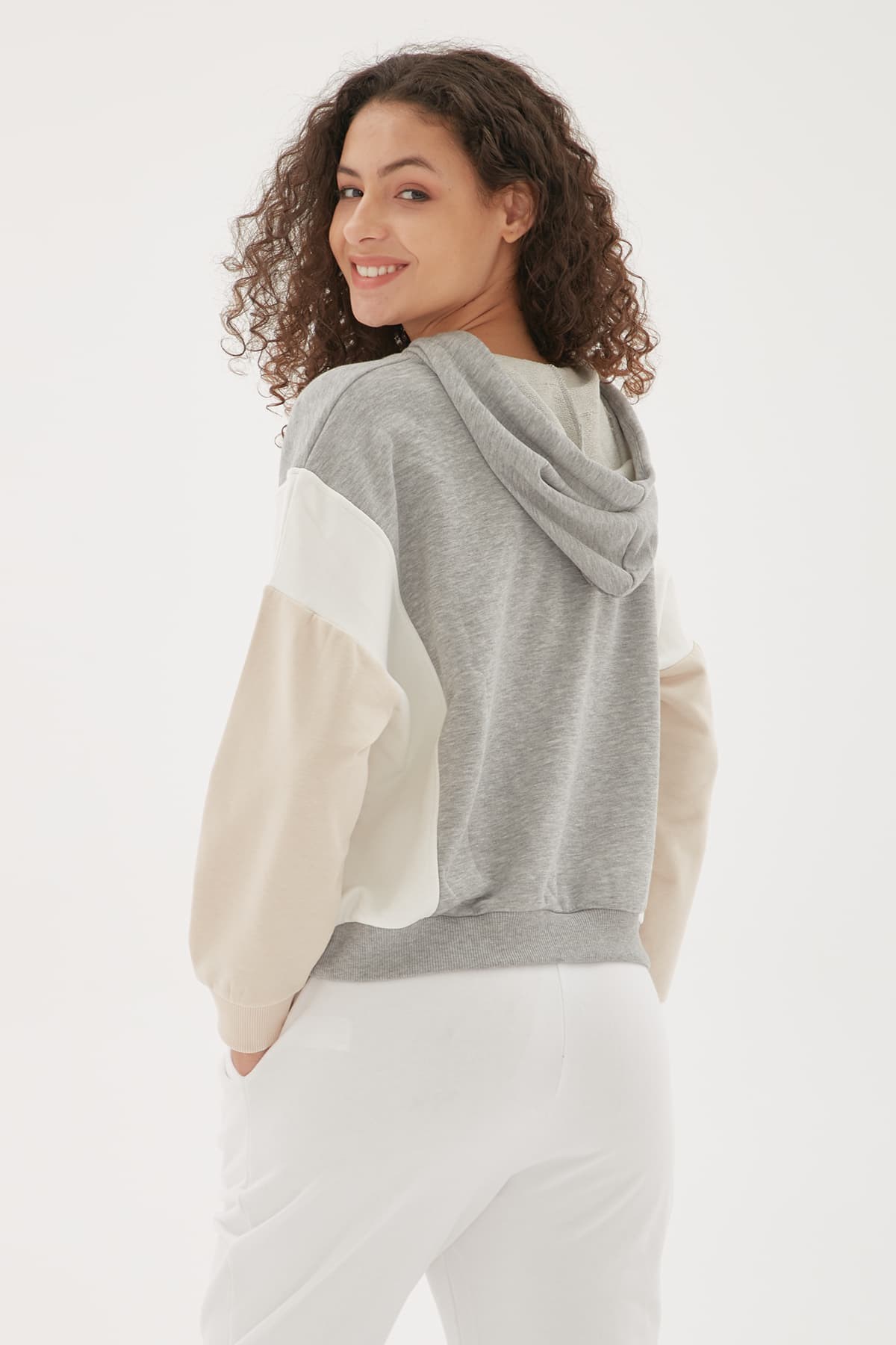 Kapüşonlu Crop Sweatshirt Gri Melanj / Grey Melange | Fashion Friends
