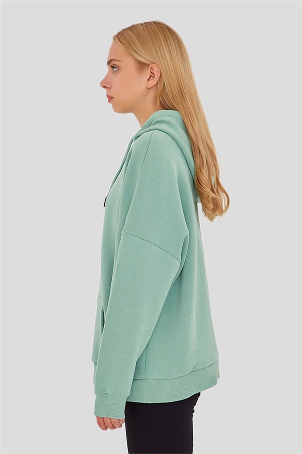 Kapüşonlu Oversize Sweatshirt Yeşil