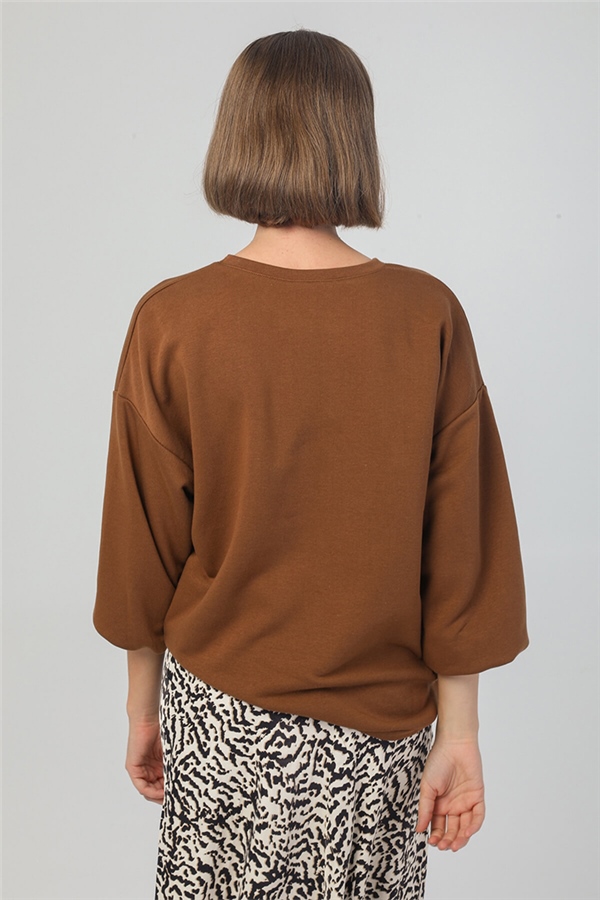 Oversize Basic Sweatshirt Kahverengi