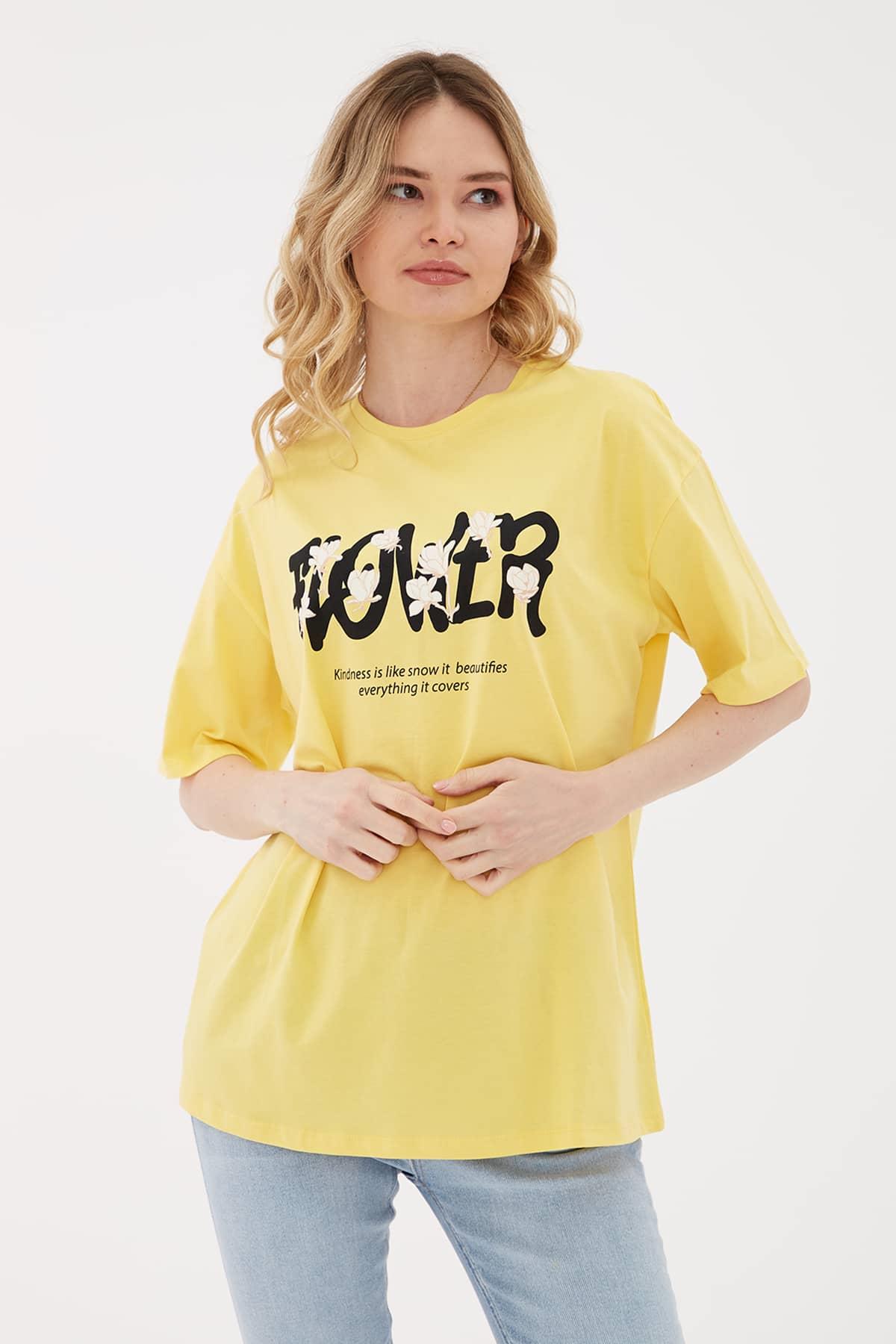 Oversize Baskılı T-Shirt Sarı / Yellow | Markasız