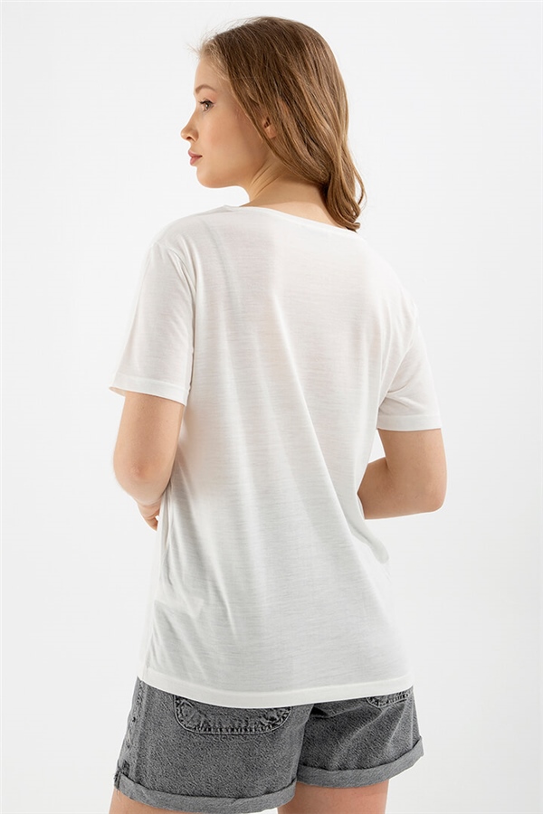 Pul Payet Baskılı T-Shirt Ekru / Ecru