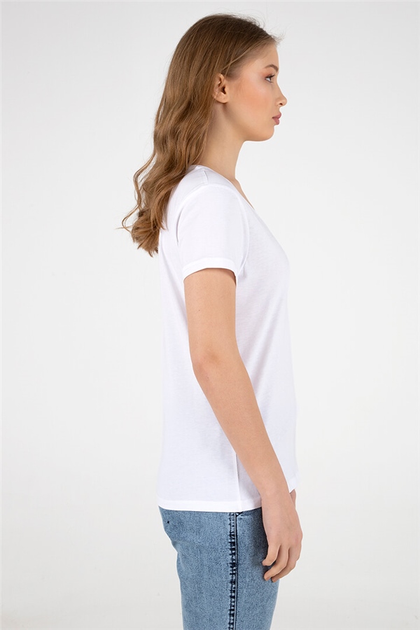 V Yaka T-shirt Beyaz / White