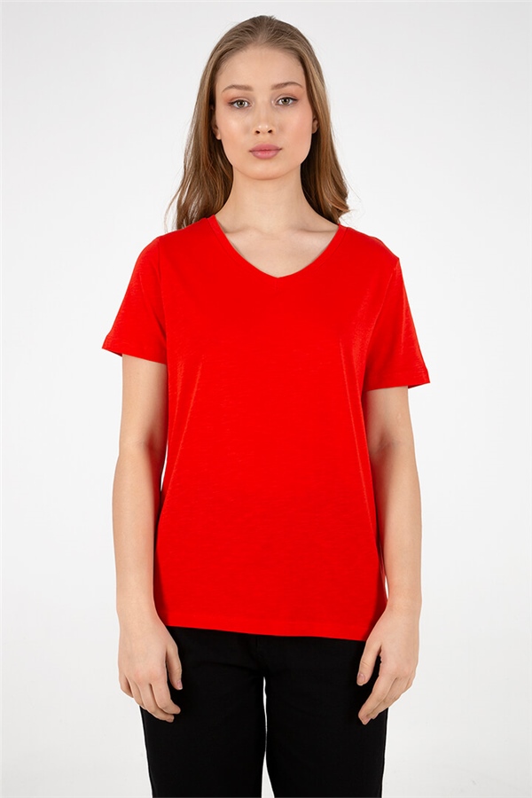 V Yaka T-shirt Kırmızı / Red